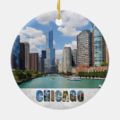 Chicago Illinois River Skyline Foto Weihnachten Keramik Ornament (Hinten)