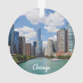 Chicago Illinois River Skyline Foto Weihnachten Ornament (Rückseite)