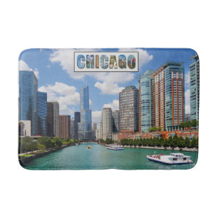Chicago Illinois River Skyline Travel Foto Badematte