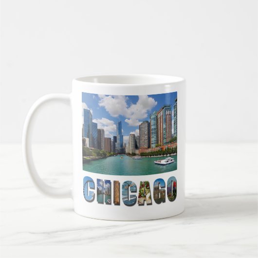 Chicago Illinois River Skyline Travel Foto Kaffeetasse (Links)
