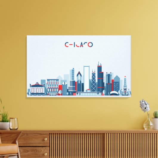 Chicago, Illinois | Rote, weiße und blaue Skyline Leinwanddruck (Insitu (Wohnzimmer))