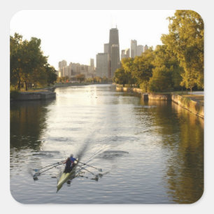 Chicago, Illinois, Ruderer in der Lagune des Linco Quadratischer Aufkleber