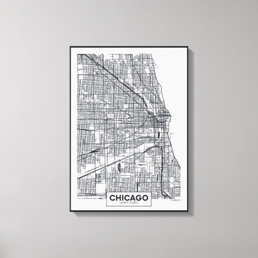 Chicago, Illinois | Schwarz-Weiß-Stadtplan Leinwanddruck (Vorderseite)