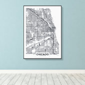 Chicago, Illinois | Schwarz-Weiß-Stadtplan Leinwanddruck (Insitu (Holzboden))