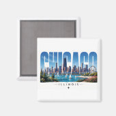 Chicago Illinois Seefront Skyline Reise Magnet (Vorderseite/Rückseite)