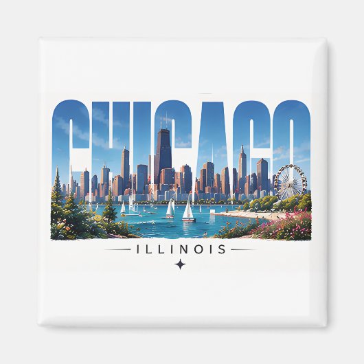 Chicago Illinois Seefront Skyline Reise Magnet (Vorne)
