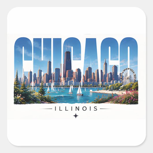 Chicago Illinois Seefront Skyline Reise Quadratischer Aufkleber (Vorderseite)