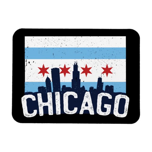 Chicago Illinois Skyline 4 Sterne Vintag Magnet (Horizontal)