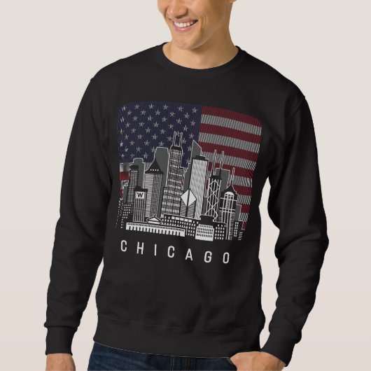 Chicago Illinois Skyline American Flag Sweatshirt (Vorderseite)