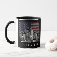 Chicago Illinois Skyline American Flag