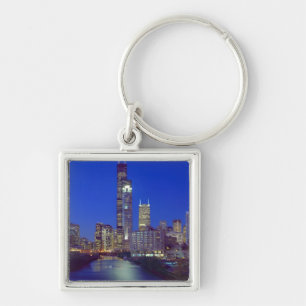 Chicago, Illinois, Skyline bei Nacht mit Chicago Schlüsselanhänger