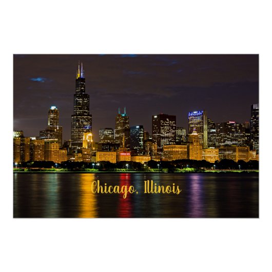 Chicago, Illinois Skyline bei Nacht Poster (Vorderseite)