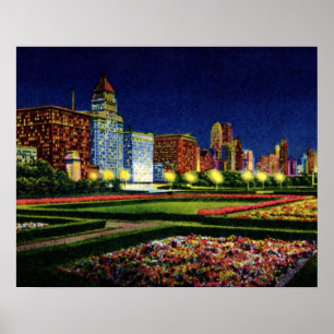 Chicago Illinois Skyline bei Nacht Poster