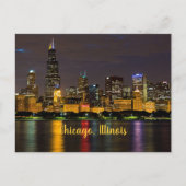 Chicago, Illinois Skyline bei Nacht Postkarte (Vorderseite)