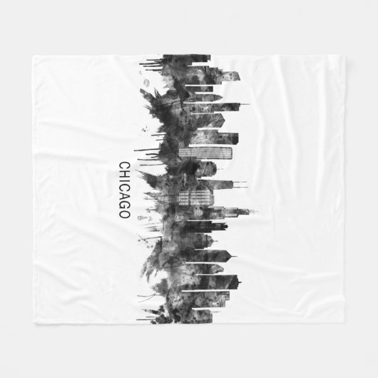 Chicago Illinois Skyline BW Fleecedecke (Vorderseite (Horizontal))