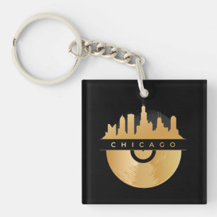 Chicago Illinois Skyline Golden Vinyl Chic Schlüsselanhänger