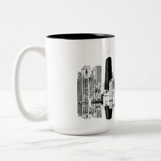 Chicago, Illinois-Skyline in schwarz Zweifarbige Tasse (Links)