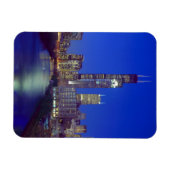 Chicago, Illinois, Skyline nachts mit Chicago Magnet (Horizontal)