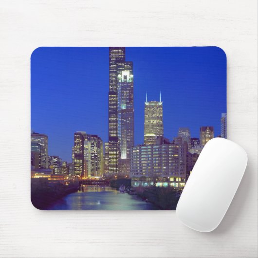 Chicago, Illinois, Skyline nachts mit Chicago Mousepad (Mit Mouse)