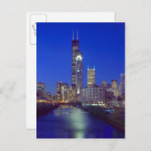 Chicago, Illinois, Skyline nachts mit Chicago Postkarte (Vorne/Hinten)