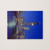 Chicago, Illinois, Skyline nachts mit Chicago Puzzle (Horizontal)