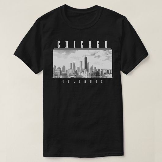 Chicago Illinois Skyline Pride Black & White Vinta T-Shirt (Design vorne)