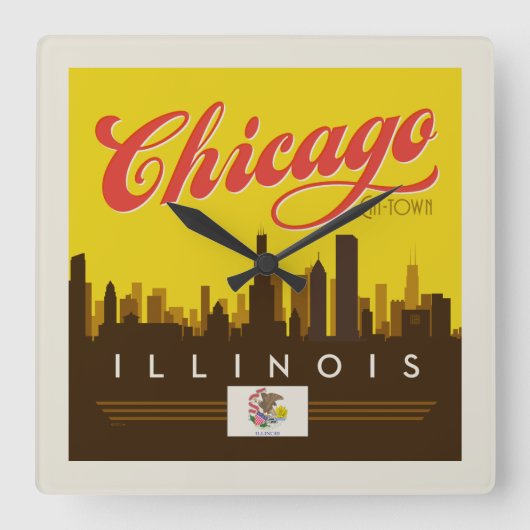 Chicago Illinois Skyline Quadratische Wanduhr (Vorderseite)