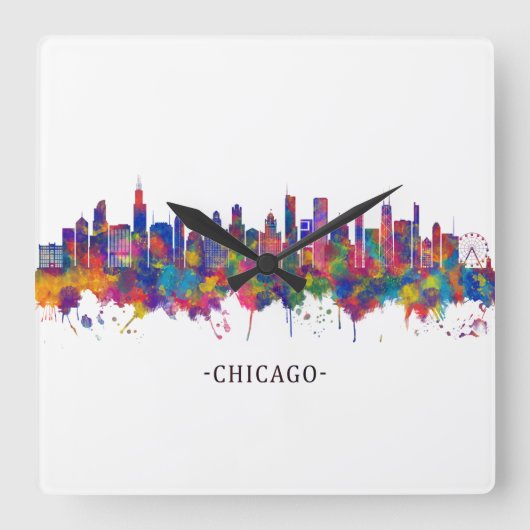 Chicago Illinois Skyline Quadratische Wanduhr (Vorderseite)