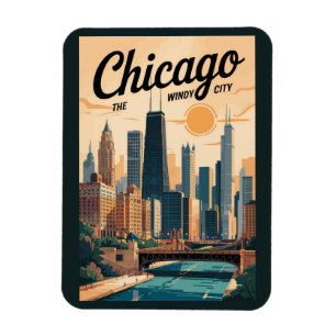 Chicago Illinois Skyline Reise Kunst Vintage Magnet