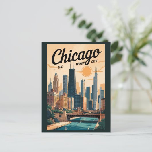 Chicago Illinois Skyline Reisen Vintag Postkarte (Stehend Vorderseite)