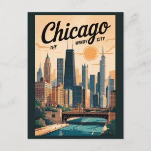 Chicago Illinois Skyline Reisen Vintag Postkarte