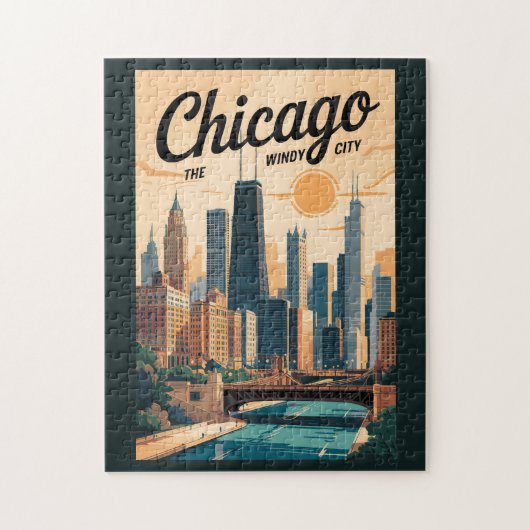 Chicago Illinois Skyline Reisen Vintag Puzzle (Vertikal)