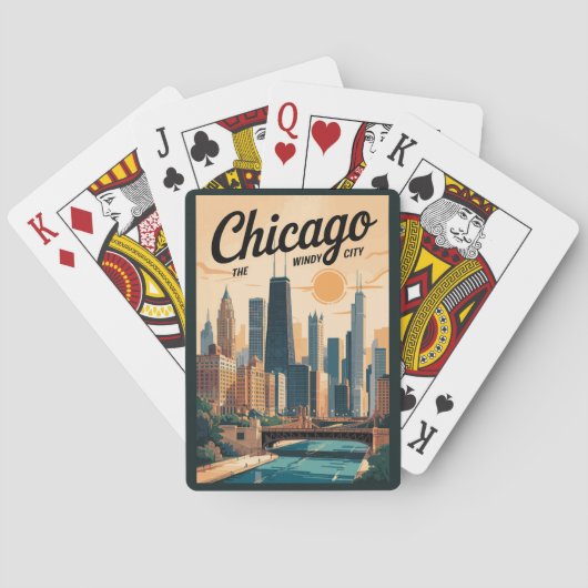 Chicago Illinois Skyline Reisen Vintag Spielkarten (Rückseite)