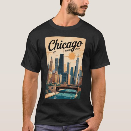 Chicago Illinois Skyline Reisen Vintag T-Shirt (Vorderseite)