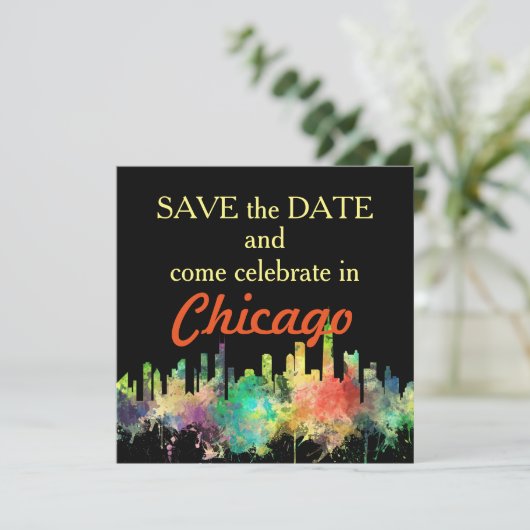 CHICAGO, ILLINOIS SKYLINE SP - SAVE THE DATE (Stehend Vorderseite)