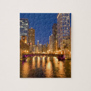 Chicago, Illinois, Skyline und Chicago River bei Puzzle
