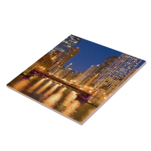 Chicago, Illinois, Skyline und Chicago River Fliese (Seite)