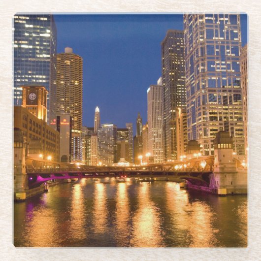 Chicago, Illinois, Skyline und Chicago River Glasuntersetzer (Vorderseite)