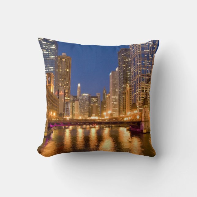 Chicago, Illinois, Skyline und Chicago River Kissen (Vorderseite)