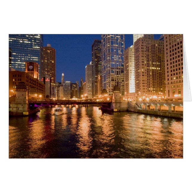 Chicago, Illinois, Skyline und Chicago River mit 2 (Vorderseite (Horizontal))