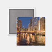 Chicago, Illinois, Skyline und Chicago River mit 2 Magnet (Vorderseite/Rückseite)