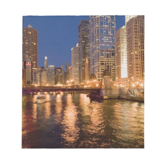 Chicago, Illinois, Skyline und Chicago River mit 2 Notizblock (Vorderseite)