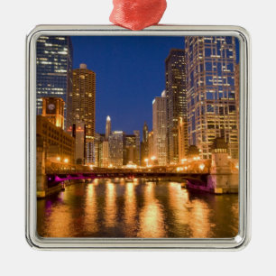 Chicago, Illinois, Skyline und Chicago River Ornament Aus Metall