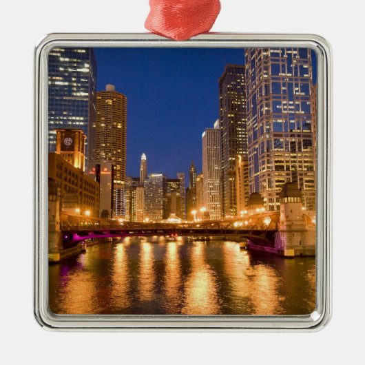 Chicago, Illinois, Skyline und Chicago River Ornament Aus Metall (Vorne)