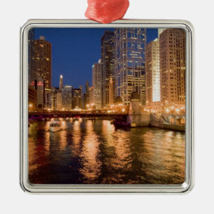 Chicago, Illinois, Skyline und Chicago River um 2 Ornament Aus Metall