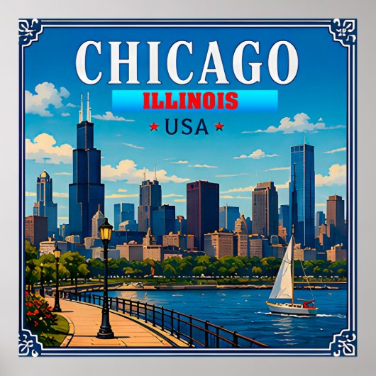 🌆 Chicago Illinois Skyline Urlaubserinnerung Poster (Vorne)