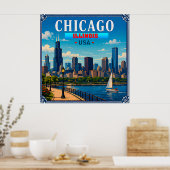 🌆 Chicago Illinois Skyline Urlaubserinnerung Poster (Küche)