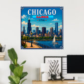 🌆 Chicago Illinois Skyline Urlaubserinnerung Poster (Heimbüro)