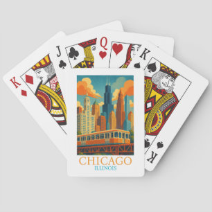 Chicago Illinois Skyline Vintage Art Reise Spielkarten