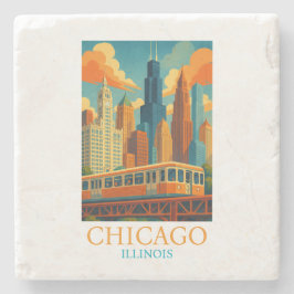 Chicago Illinois Skyline Vintage Art Travel Steinuntersetzer